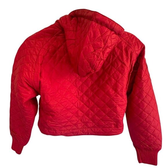 DESIGUAL Red Quilted Padded Hoodie With Patches Cropped Sz M NWT Puffer Pullover - Picture 5 of 12